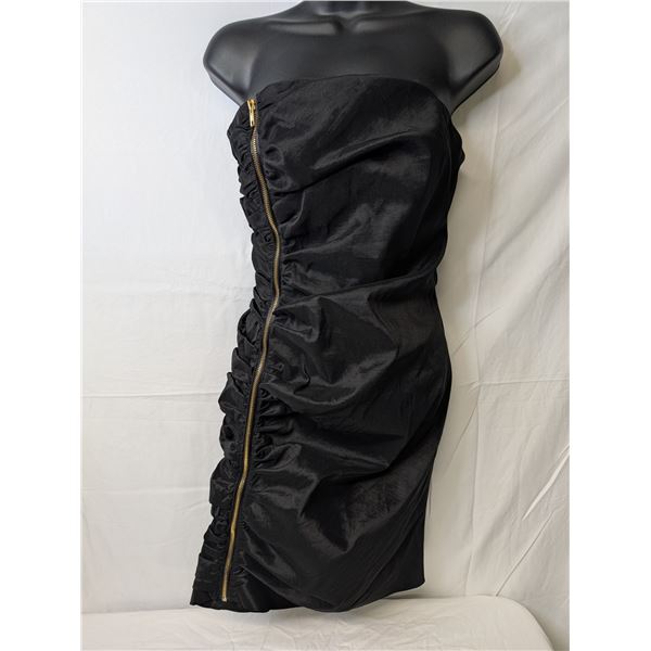 Calvin Klein strapless black dress ruching with gold zipper