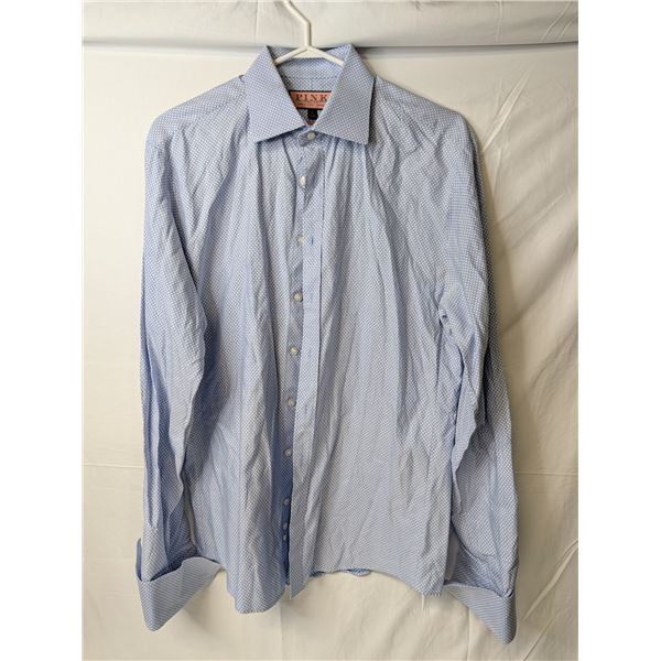 PINK men's dress shirt blue and white check
