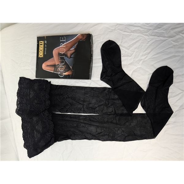 Oroblu Couture nylon black thigh highs