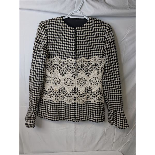 Valentino houndstooth blazer, black and cream with lace detail