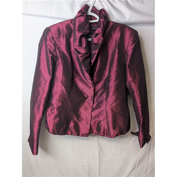 jmichaels ruffle collar blazer iridescent burgundy