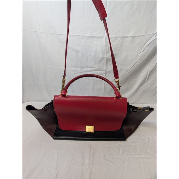 Celine Red/Black/Merlot Leather Trapeze bag with shoulder strap