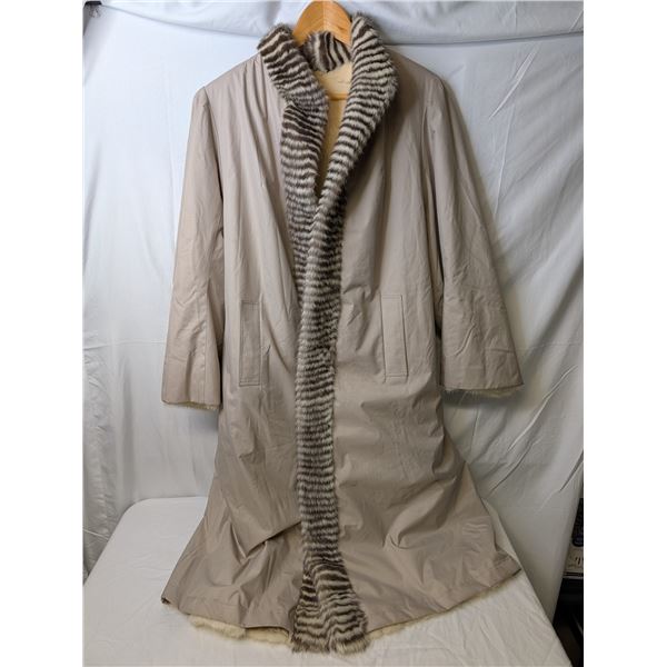 Fur lined Trench coat *note repair needed in photo