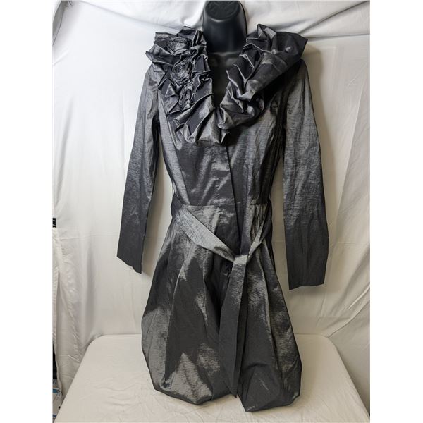 Frank Layman coat belted ruffle collar, silver gray *NWT