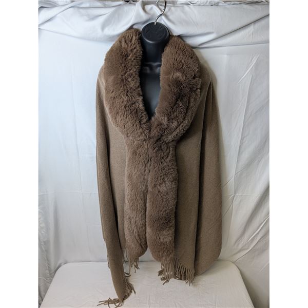 Pretty Persuasions brown fur trim shawl
