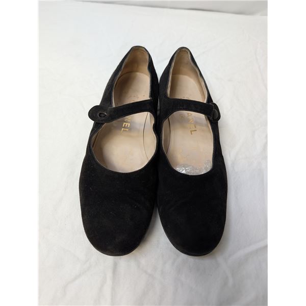 Chanel black flats suede Mary Janes