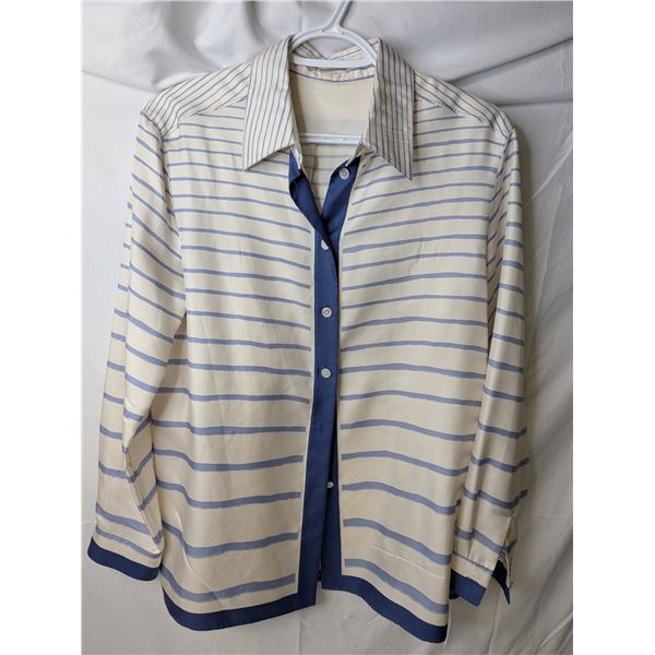 Hermes long sleeved blouse cream with blue stripe silk blend