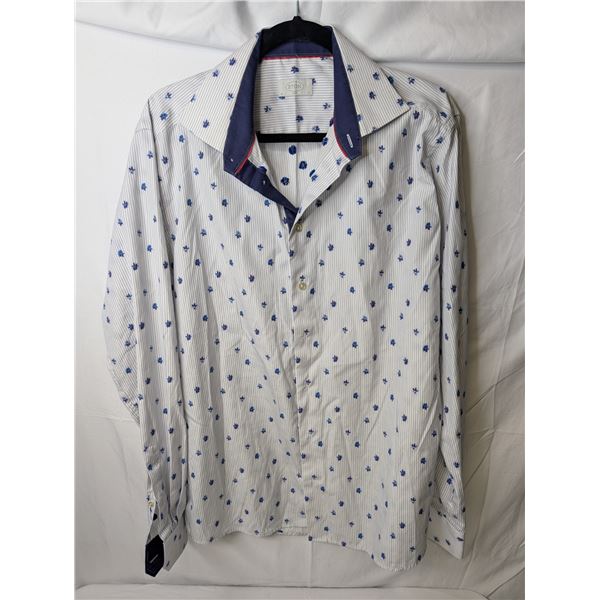 Eton men's dress shirt thin stripe with embroidered flowers