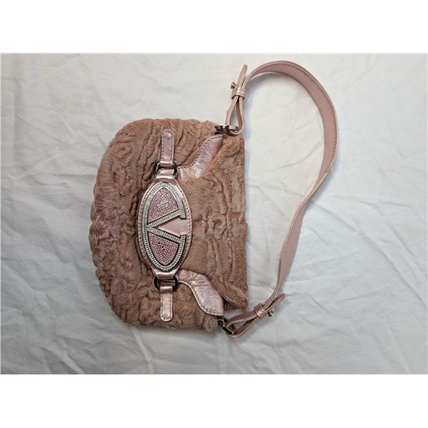 Valentino pink Square Lamb Fur bag with Swarovski Crystal