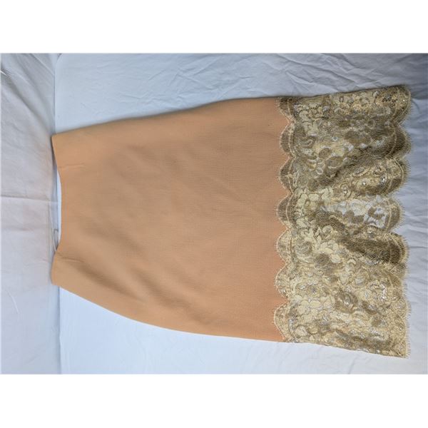 Halston wool pencil skirt light orange with gold lace trim