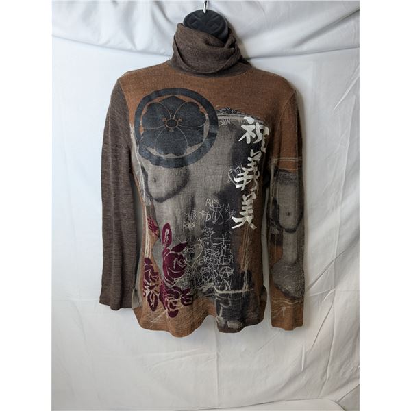 Jean Paul Gautier turtleneck top brown mixed pattern 100% wool
