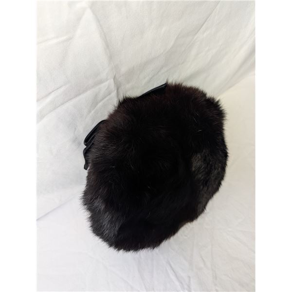 Vintage brown fur hat with black silk bow