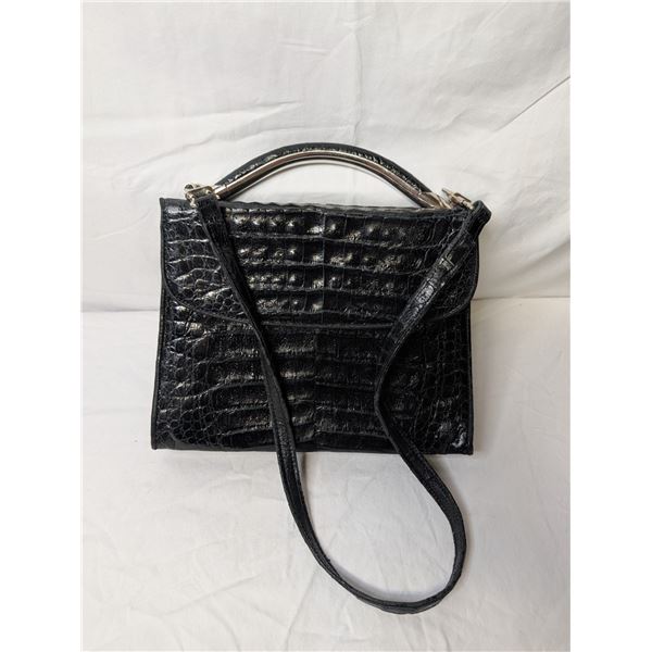 Black crocodile leather handbag