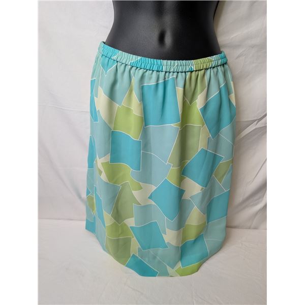 Halston Blue green square pattern skirt
