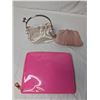 Image 2 : Three item lot - Ted Baker folio/clutch neon pink, white vintage flower purse, pink eel skin clutch/