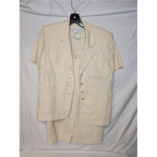 Yves Saint Laurent Vintage cream linen suit - pencil skirt and blouse/blazer