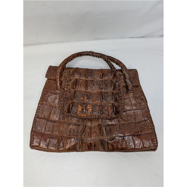 Crocodile (?) skin purse vintage with handles