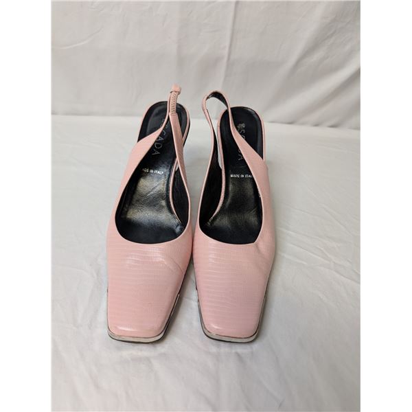 Escada light pink leather metal toe heels