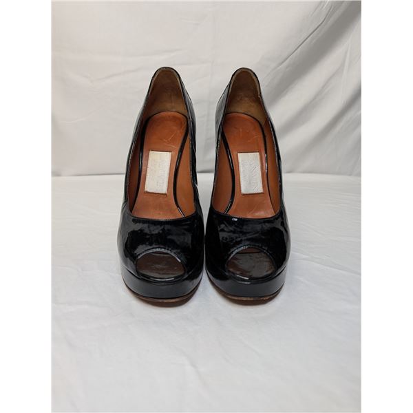 Lanvin Black Patent opened toe platform heels