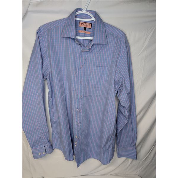 PINK men's long sleeve shirt blue with pink check