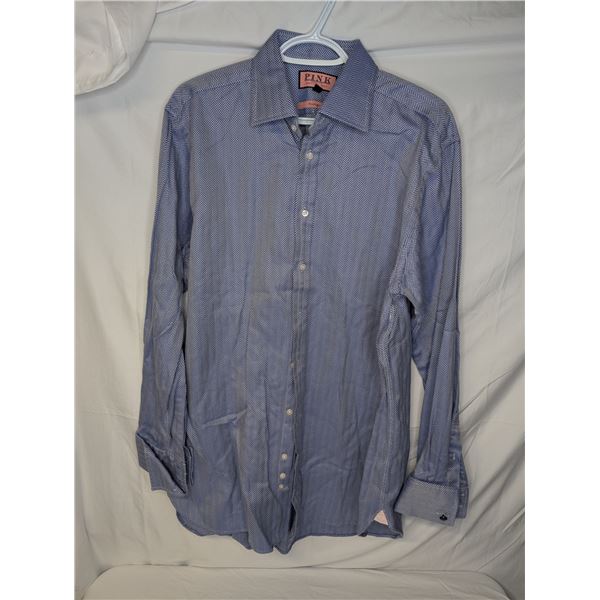PINK Prestige men's long sleeve dress shirt blue and white Chevron pattern