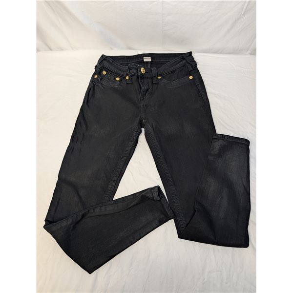 True Religion Jeans Black shiny skinny with gold button