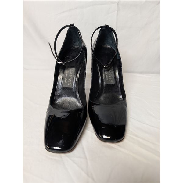 Lanvin Black patent ankle strap heel