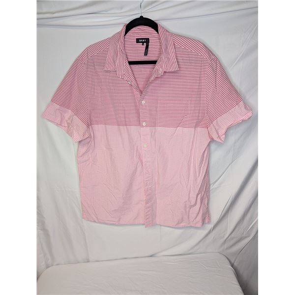 DKNY men's short sleeve pink check shirt
