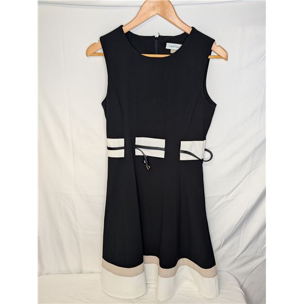 Calvin Klein sleeveless dress belted black and white