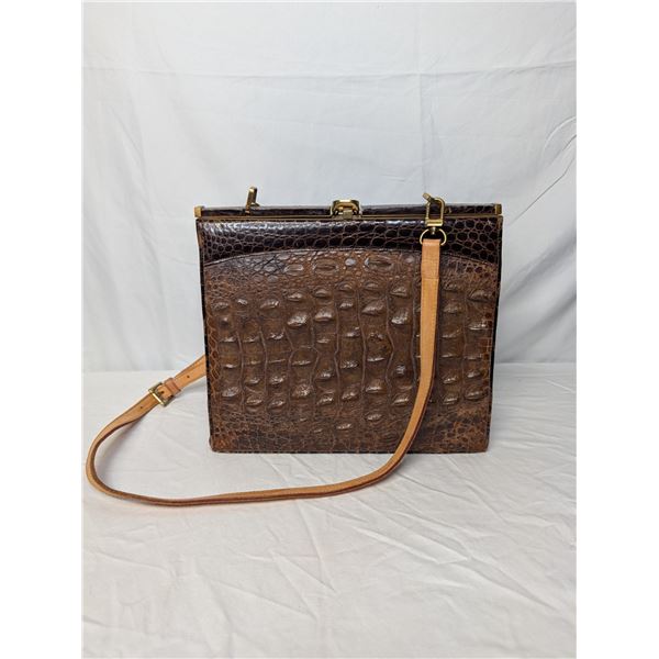 Brown crocodile shoulder bag with LV shoulder strap
