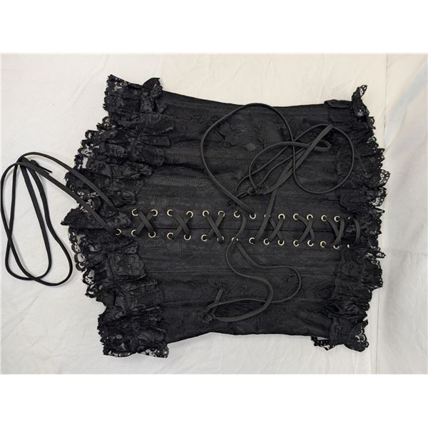 Black lace corset with metal hooks