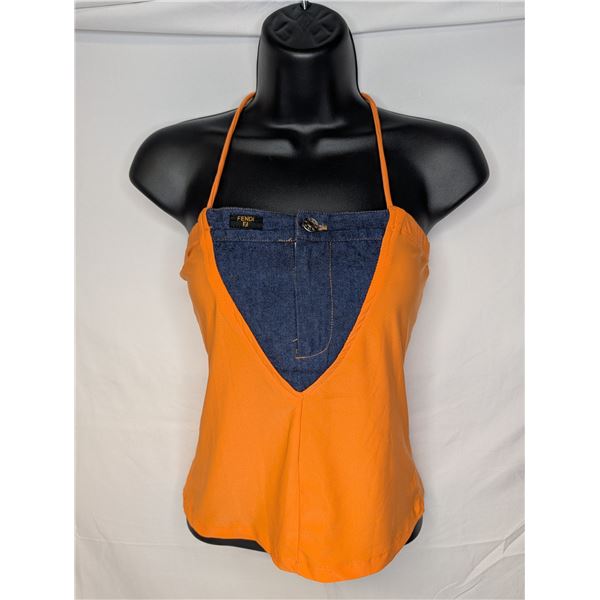 Fendi orange halter top with denim detail