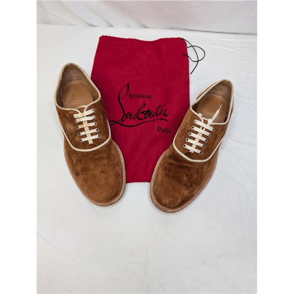 Christian Louboutin brown suede saddle shoes