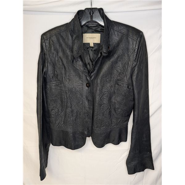 Burberry black textured leather jacket with brown buttons