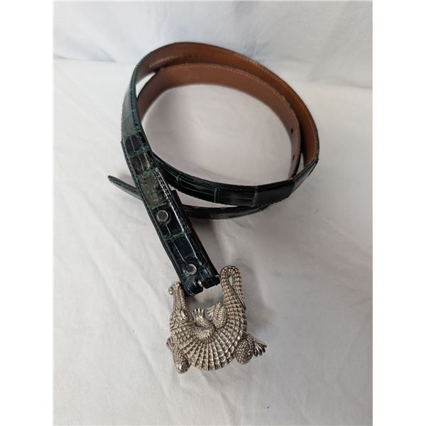 Barry Kieselstein-Cord Belt green alligator with Sterling Silver Buckle