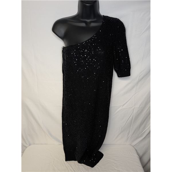 Stella McCartney dress one shoulder black knit with sequins