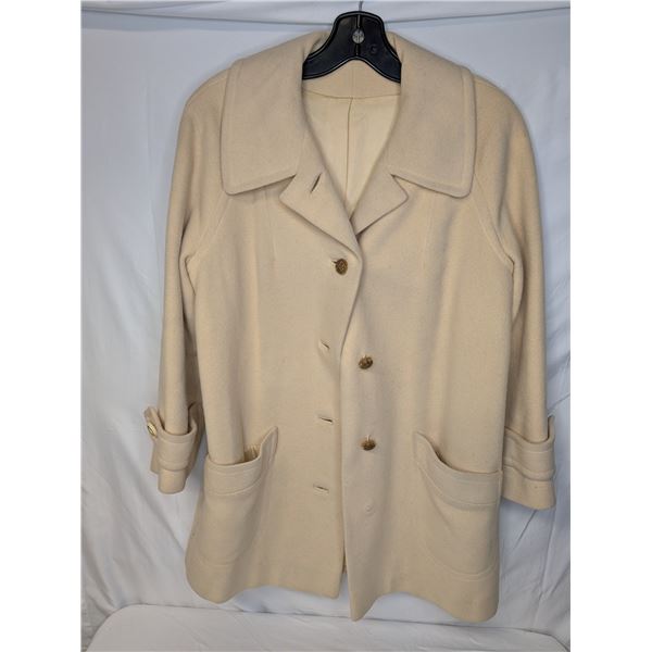 Vintage cashmere coat cream colour bronze buttons one button in pocket