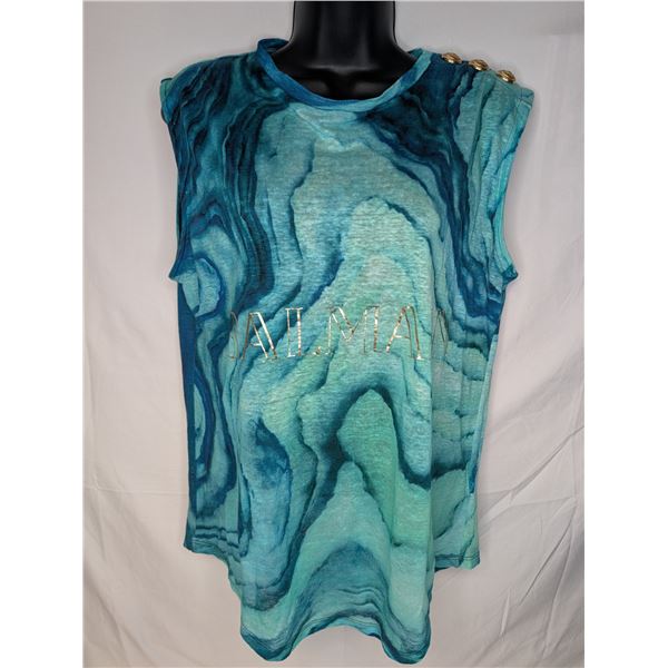 Balmain tie dye tank top blue tones with gold details