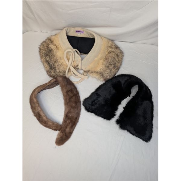 Three vintage fur collars