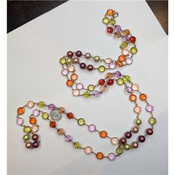 Extra long fashion necklace with gems and pearls