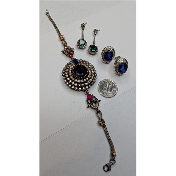 Coloured stone bracelet and earrings sterling silver