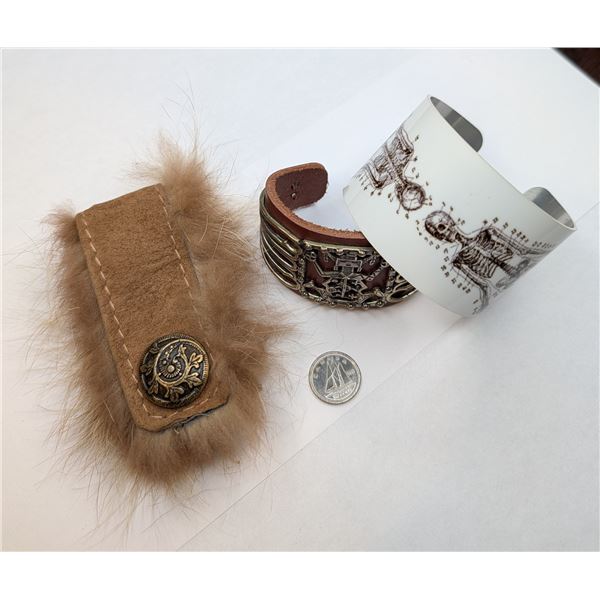 Leather cuff/fur cuff/ skeleton design cuff