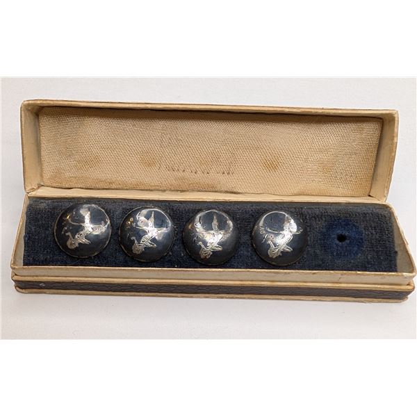 Set of four vintage buttons sterling silver with original box