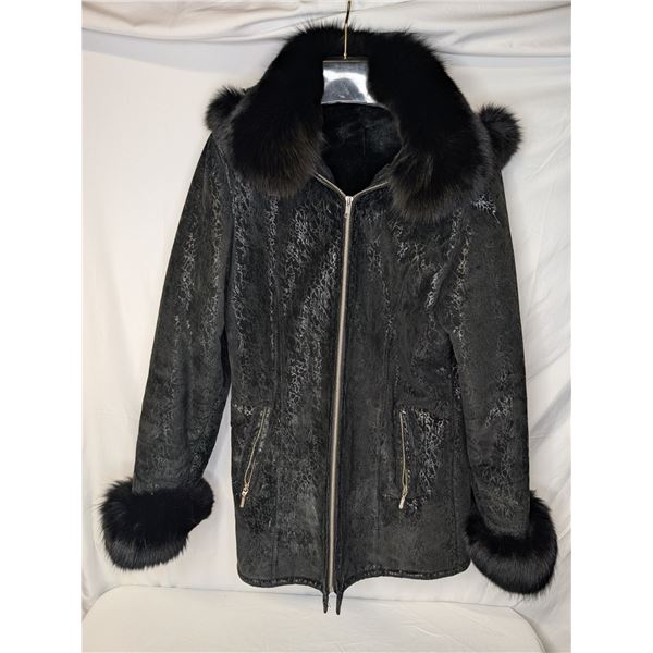 Samji Club Jacket black fur collar detachable hood