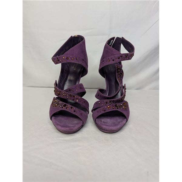 Gucci purple suede with orange studs heels with dust cover