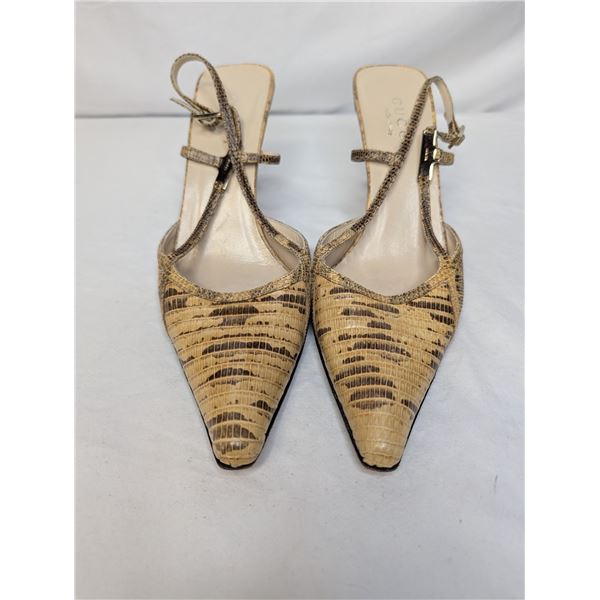 Gucci brown snake print slingback heels