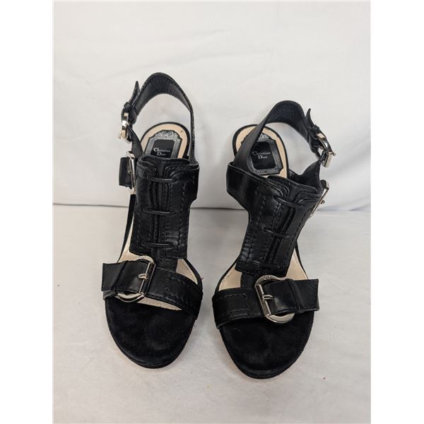 Christian Dior black heels Silver buckle