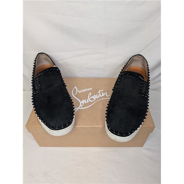 Christian Louboutin men's black suede slip-on shoes with black studs