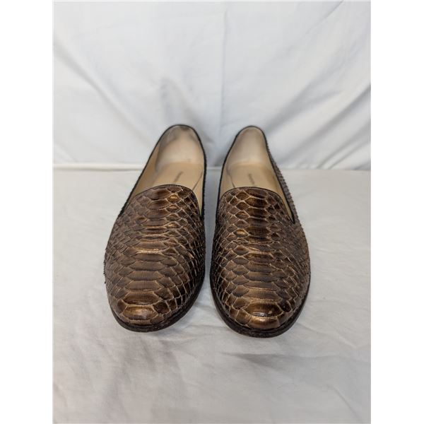 Alexander Birman bronze snake skin loafers