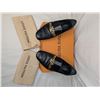 Image 1 : Louis Vuitton black leather loafers with gold logo chain with box and dust covers